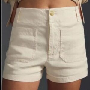 Anthropologie High Waisted Cotton/Linen Blend Khaki Shorts Size 28
